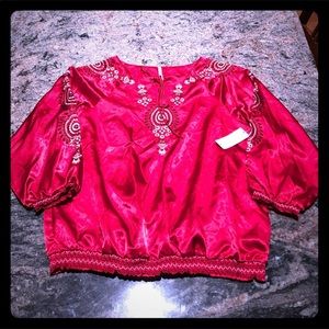 Elegant Red Embroidered Women's Top